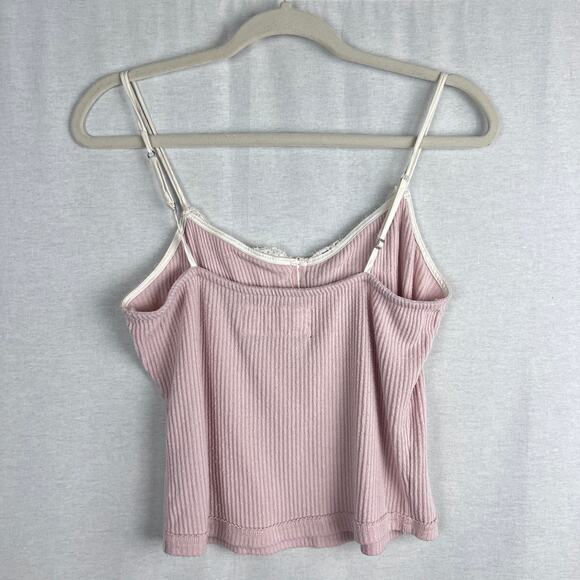Abercrombie and Fitch Top Y2K Pink Lace Trim Crop Cami Coquette Soft Girl Dreamy - Picture 3 of 5